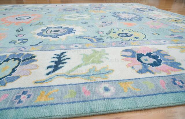 Handwoven Wool Oushak Rug, Pastel Floral Nursery Decor Ar_3645 - image 1