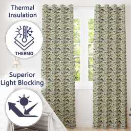 Vintage Neutral Japanese Wave Pattern Seamless Design Readymade Eyelet Ring Top Thermal 100% Blackout Curtains - thumbnail 3