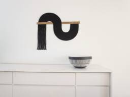 Black Wavy Tapestry Handmade Cotton Cord Fringe Wall Hanging