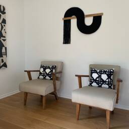 Black Wavy Tapestry Handmade Cotton Cord Fringe Wall Hanging - thumbnail 4