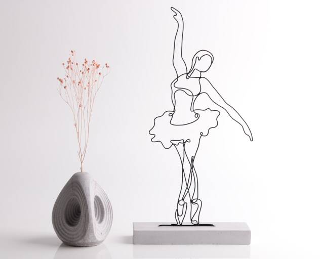 Handmade Wire Ballerina Sculpture Minimalist Metal Ballet Dancer Decor