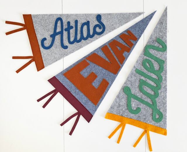Felt Pennant Flag With Custom Name - Personalized Banner Sign Wall Decor For Kid's Room Wool Camp Flags - image 1