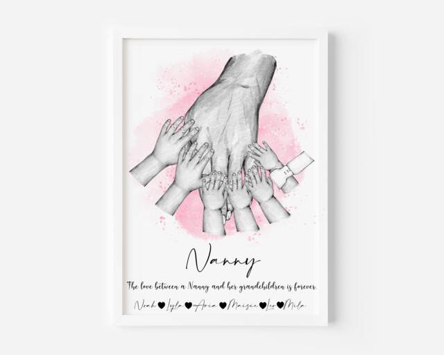 Personalised Nan Print, Family Hands Print, Nan & Grandchildren Print, Mothers Day Gift, Mothers Gift For Nan, Gift Grandma - image 1
