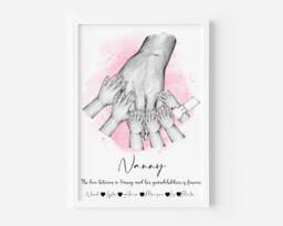 Personalised Nan Print, Family Hands Print, Nan & Grandchildren Print, Mothers Day Gift, Mothers Gift For Nan, Gift Grandma - thumbnail 1