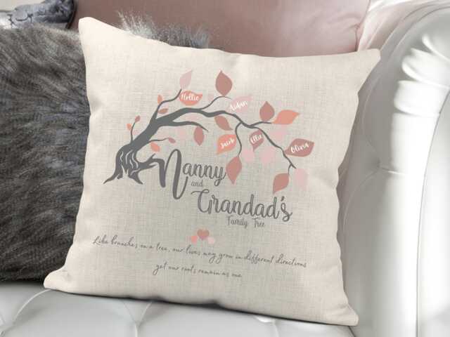 Personalised Family Tree Cushion, Christmas Family Gift, Grandparent Gifts, Nanny Birthday Mother's Day Gift - image 1