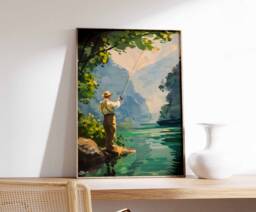 Fly Fishing Poster, Wall Art, Gift For Fisherman, Angling Floral Print, Botanical Decor, Outdoor Adventure Poster - thumbnail 1