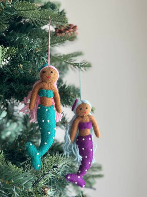 Felt Black Mermaid Christmas Ornament, Biodegradable Tree Decorations, Decoration - image 1