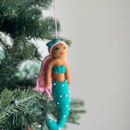 Felt Black Mermaid Christmas Ornament, Biodegradable Tree Decorations, Decoration - thumbnail 3