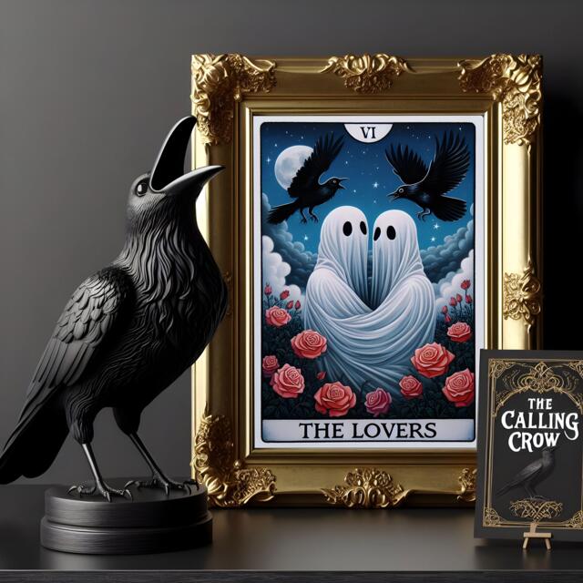 The Lovers Tarot Style Print - Romantic Ghost Print, Gothic Home Decor, Goth Couple Gift, Dark Academia, Witchy Aesthetic - image 1