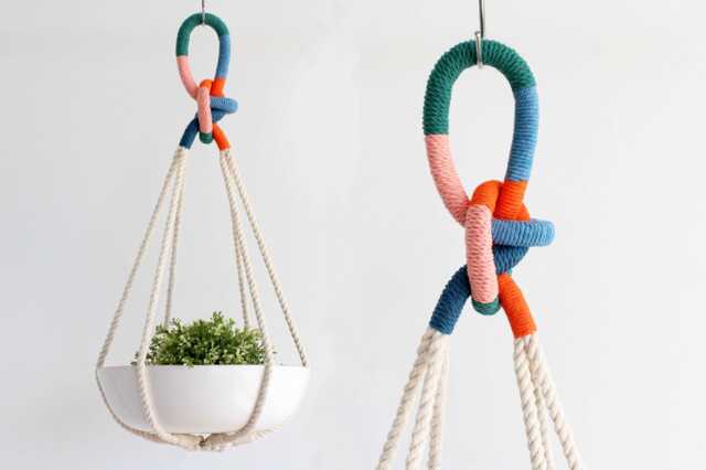 Color Block Macrame Plant Hanger 100% Cotton Rope, Holds 12 - image 1