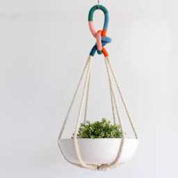 Color Block Macrame Plant Hanger 100% Cotton Rope, Holds 12 - thumbnail 2