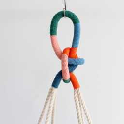 Color Block Macrame Plant Hanger 100% Cotton Rope, Holds 12 - thumbnail 3