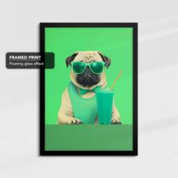 Vibrant Pug Drinking With Glasses Dog Painting Framed Poster Print & Canvas Wall Decor Art Bedroom Home Interior Gift For Lover - thumbnail 2