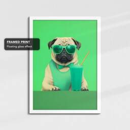 Vibrant Pug Drinking With Glasses Dog Painting Framed Poster Print & Canvas Wall Decor Art Bedroom Home Interior Gift For Lover - thumbnail 3