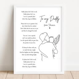 Personalised Daddy Print Hands Baby Loss Angel - Unframed Black & White Stillbirth Bereavement Miscarriage Memorial - thumbnail 2