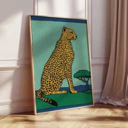 Cheetah Art Print, Turquoise African Safari Decor - thumbnail 2
