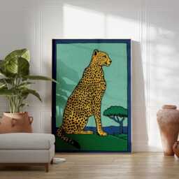 Cheetah Art Print, Turquoise African Safari Decor - thumbnail 4