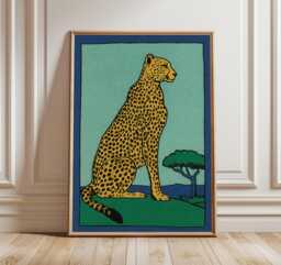Cheetah Art Print, Turquoise African Safari Decor