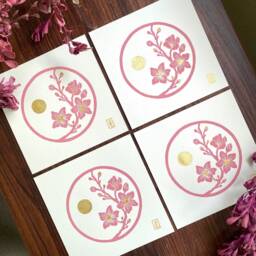 Hanami - Cherry Blossom - Original Lino Art Print Gold Leaf Detail Hand Carved Flower Japan - thumbnail 3
