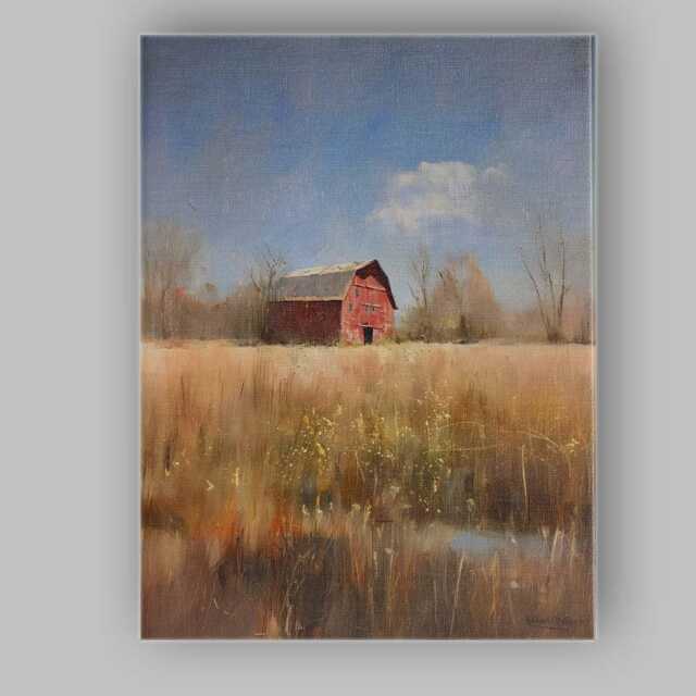 Rustic Red Barn Meadow Countryside Landscape Canvas Wall Art Print Decor Picture Ready To Hang - image 1