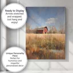 Rustic Red Barn Meadow Countryside Landscape Canvas Wall Art Print Decor Picture Ready To Hang - thumbnail 3