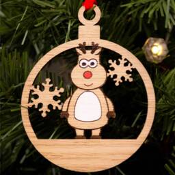 Childs Christmas Decoration, Personalised Bauble, Wood Engraved Xmas Ornament, Reindeer Boy Or Girl, Tree Santa - thumbnail 2
