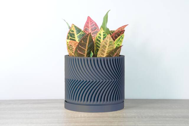 "Parisian Planter With Drainage & Saucer in Stone Blue, Modern & Unique 3D-Printed Plant Pot, Small To Large Sizes 4"" 5"" 6"" 7"" 8" - image 1