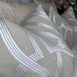 Luxury Taupe Cushion Cover, Geometric Pillow Designer Scatter Silver Prestigious Textiles Fabric - thumbnail 3