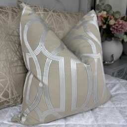 Luxury Taupe Cushion Cover, Geometric Pillow Designer Scatter Silver Prestigious Textiles Fabric - thumbnail 1