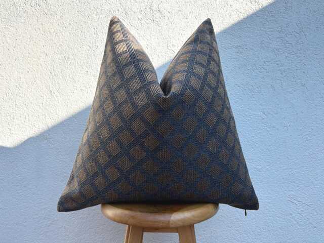 Blue & Brown Linen Throw Pillow Cover, Designer Couch Cushion, Geometric Euro Sham For Bed, Lumbar Or Sofa - All Duties Paid Usa - image 1
