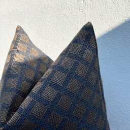Blue & Brown Linen Throw Pillow Cover, Designer Couch Cushion, Geometric Euro Sham For Bed, Lumbar Or Sofa - All Duties Paid Usa - thumbnail 2