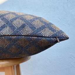 Blue & Brown Linen Throw Pillow Cover, Designer Couch Cushion, Geometric Euro Sham For Bed, Lumbar Or Sofa - All Duties Paid Usa - thumbnail 4