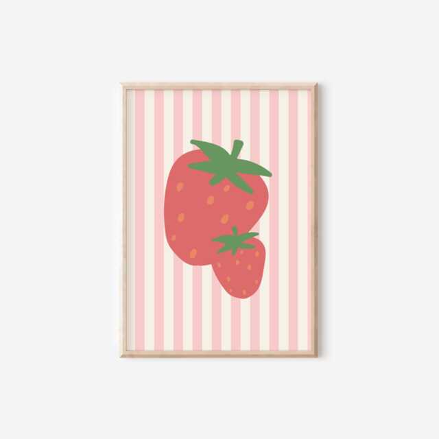 Pretty Strawberry Pink Striped Wall Print Set For Girls Bedroom Or Nursery - image 1