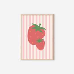 Pretty Strawberry Pink Striped Wall Print Set For Girls Bedroom Or Nursery - thumbnail 1