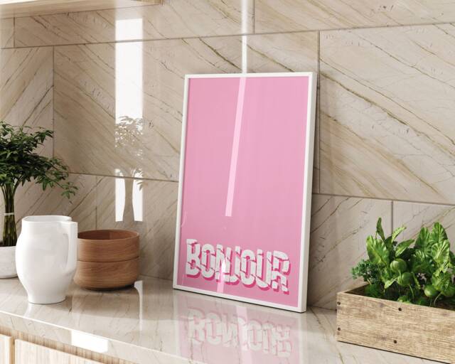 Bonjour Printed Wall Art French Typography Poster A3 A4 Framed Unframed Minimalist Home Decor - image 1
