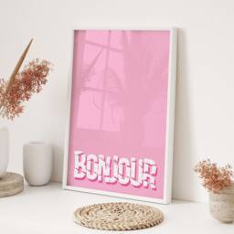 Bonjour Printed Wall Art French Typography Poster A3 A4 Framed Unframed Minimalist Home Decor - thumbnail 3