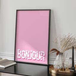 Bonjour Printed Wall Art French Typography Poster A3 A4 Framed Unframed Minimalist Home Decor - thumbnail 2