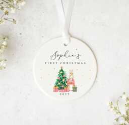 Personalised Baby's First Christmas Ornament - Custom Name & Year Keepsake - New Baby Gift 2025 1st Bauble - thumbnail 1