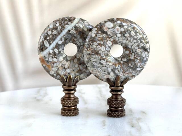 Fossil Coral Lamp Finials On Bronze Hardware in Beachy Tones - A Single Topper Or Matching Pair - image 1