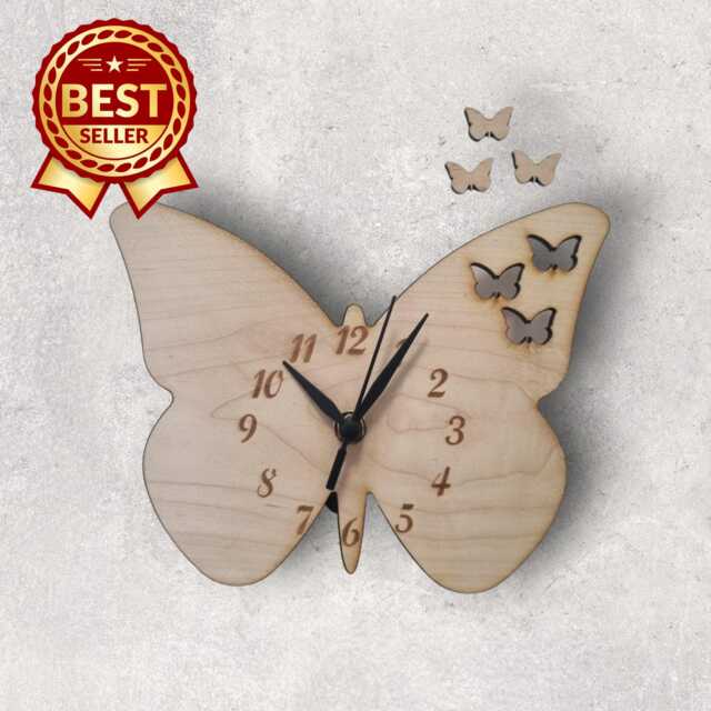 Butterfly Shaped Wood Clock - Cherry, Oak Or Walnut Finish. Custom Sizes & Shapes Made - image 1