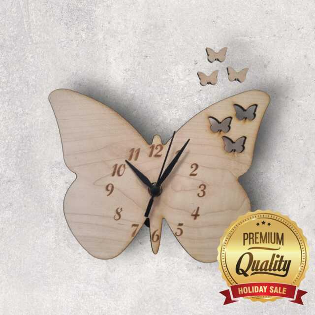 Butterfly Shaped Wood Clock - Cherry, Oak Or Walnut Finish. Custom Sizes & Shapes Made - image 1