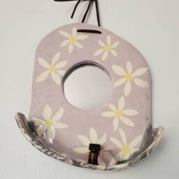 Ceramic Daisy Flower Wall Mirror With Shelf - thumbnail 2