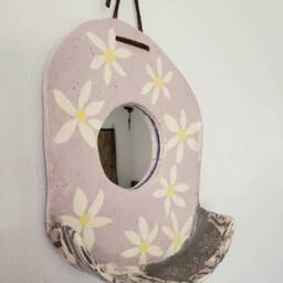 Ceramic Daisy Flower Wall Mirror With Shelf - thumbnail 4