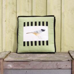 Bird Illustration Pillow, Chirper Sparrow Art Cushion Cover - thumbnail 2