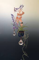Copper Fairy Mother & Child With Hand Blown Glass Bottle & Crystal Prisms - Mother's Day Gift Air Plant Holder, Essential Oil Deffuser
