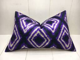 Ikat Velvet Pillow Cover - 16x24, Handwoven Silk Cushion, Modern Home Decor