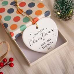 First Christmas Married Bauble, Personalised Mr & Mrs Ornament, Couple Keepsake, 1st As & Decor - thumbnail 2