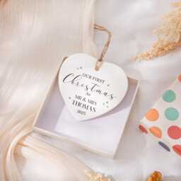 First Christmas Married Bauble, Personalised Mr & Mrs Ornament, Couple Keepsake, 1st As & Decor - thumbnail 1
