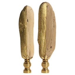 Golden Driftwood Lamp Finials On Shiny Brass Hardware - A Matching Pair Of Gold-Gilded Toppers - thumbnail 3
