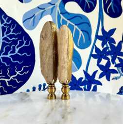 Golden Driftwood Lamp Finials On Shiny Brass Hardware - A Matching Pair Of Gold-Gilded Toppers - thumbnail 1